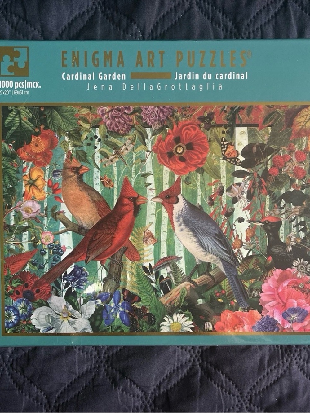 1000 PCS Enigma Jenna Della Grottaglia "Cardinal Garden" Blueboard Puzzle